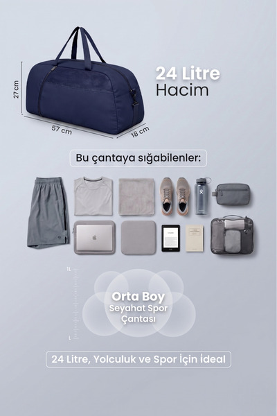 MUCCO Kaff Medium Navy Blue Αθλητική τσάντα ταξιδιού με ρυθμιζόμενο ιμάντα ώμ...