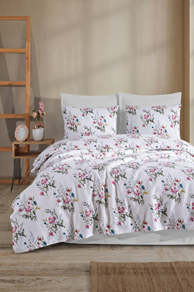 Enlora Home Desenli Pike Takımı Çift Kişilik Açelya Beyaz (Pike+Çarşaf+Yastık...