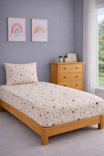 Shopyteks Μονό Σεντόνι με λάστιχο Σετ 100x200 Αστέρια Με σχέδιο 70% Βαμβάκι 5...