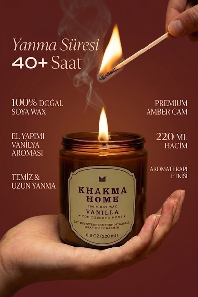 KHAKMA Vanilla - Vanilya Kokulu Mum, Amber Cam, Uzun Yanma | %100 Soya Mum | ...
