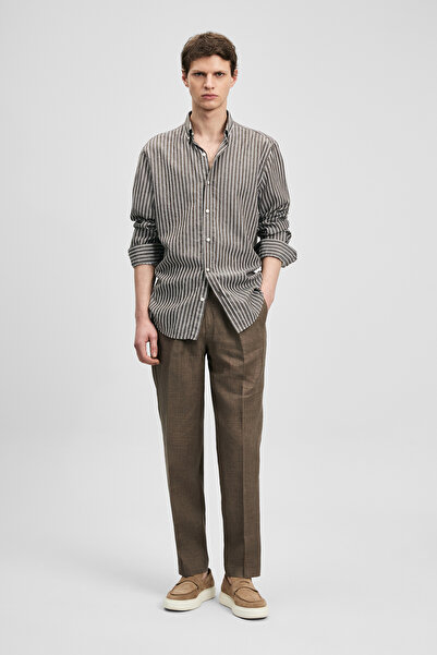 Lufian Ανδρικό πουκάμισο Amber Basic σε κανονική εφαρμογή, καφέ χρώμα