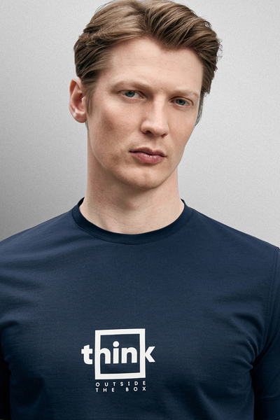 Lufian Σκέφτεστε Σύγχρονο Γραφικό T-Shirt Ναυτικό Μπλε