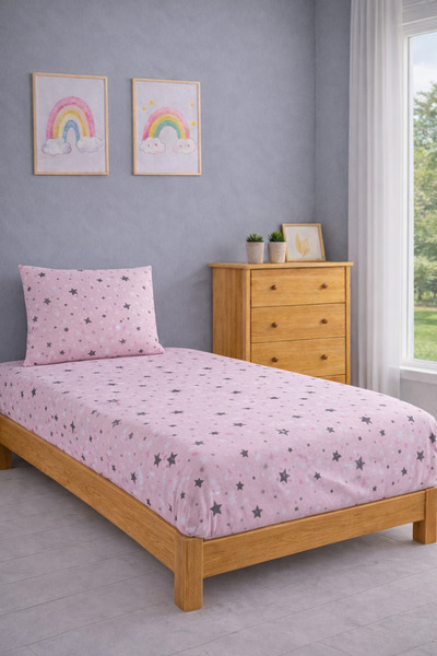 Shopyteks Μονό Σεντόνι με λάστιχο Σετ 100x200 Αστέρια Με σχέδιο 70% Βαμβάκι 5...