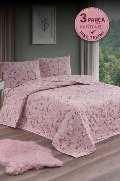 Shopyteks Σετ κουβερλί διπλού κρεβατιού 200x220 με καπιτονέ σχέδιο λουλουδιών...