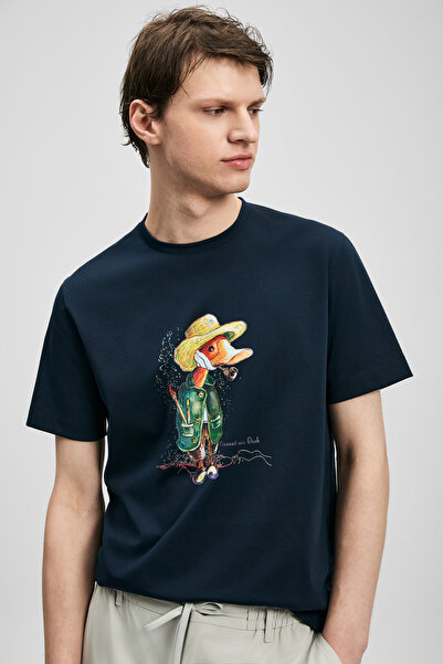 Lufian Μοντέρνο γραφικό μπλουζάκι Duck σε ναυτικό μπλε