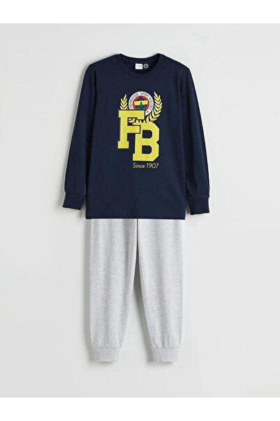 LC Waikiki Σετ παιδικών πιτζαμών για αγόρια με στάμπα σε μπλε ναυτικό χρώμα (S6)