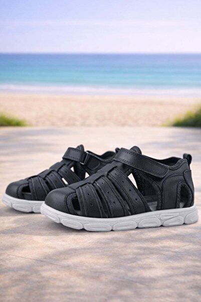 Rakerplus Момчешки сандали от естествена кожа, черни, с велкро