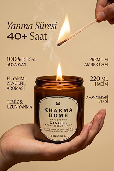 KHAKMA Ginger - Zencefil Kokulu Mum, Amber Cam, Uzun Yanma | %100 Soya Mum | ...
