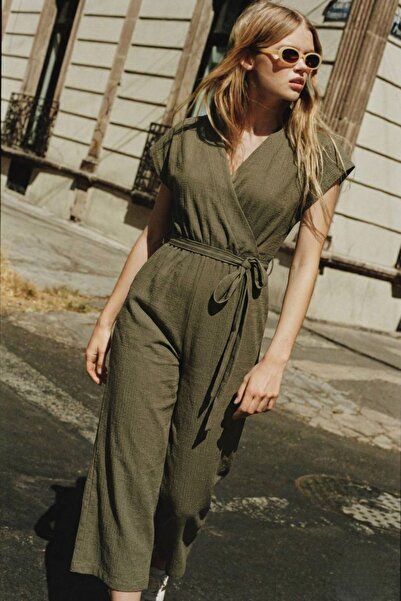 armonika Γυναικεία ολόσωμη φόρμα χακί με διπλό στήθος με ζώνη στη μέση ARM-20...