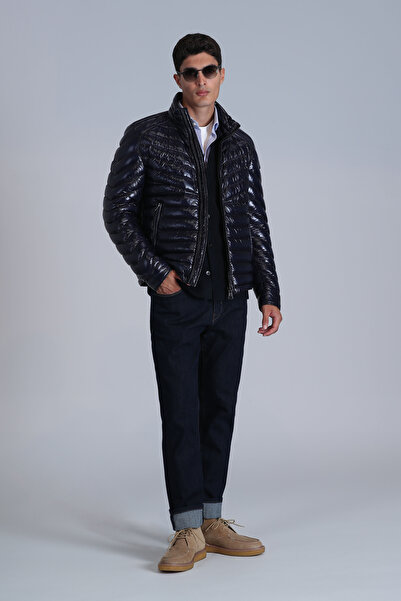 Lufian Ανδρικό παλτό με πούπουλα χήνας Luc Navy Blue