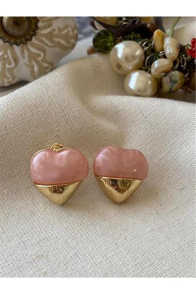 Haziran Accessory, Steel Pink Heart Gold Earrings