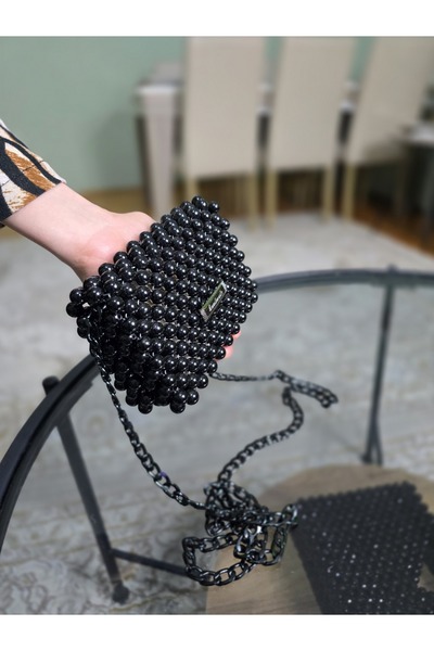 MİRİ SHOOP Handmade Beaded Elegant Women's Bag – White & Gold Detailed