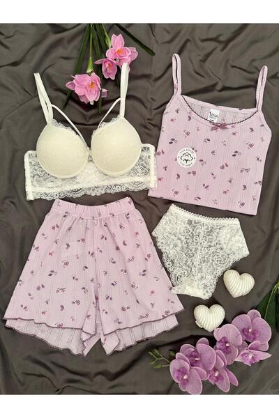 Lena Homewears Γυναικείο Σετ Πιτζάμες με Εσώρουχα και Βαμβακερό Σορτς