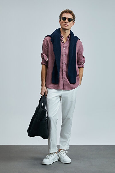 Lufian Ανδρικό λινό πουκάμισο Pitaya Comfort Fit Dusty Rose