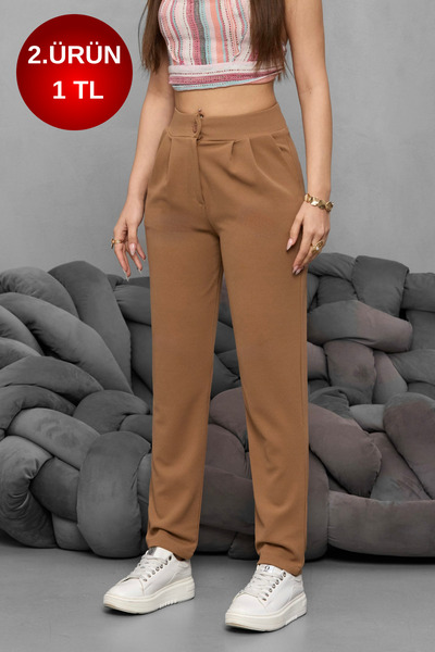 BİKELİFE Γυναικείο υφασμάτινο παντελόνι με ψηλόμεσο Lycra ελαστικό καρότο