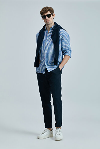 Lufian Alfred Men's Linen Cotton Shirt Regular Fit Blue