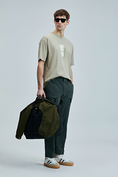 Lufian Omen Modern Graphic T- Shirt Beige