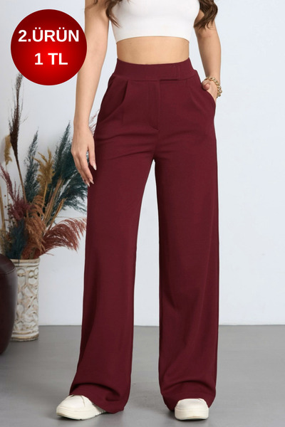BİKELİFE Γυναικείο παντελόνι Palazzo με ψηλόμεσο λύκρα με κολάρο με φαρδύ πόδι