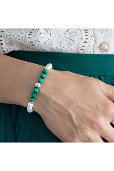 Ezera Βραχιόλι Edeline για γυναίκες από μαλαχίτη και τριδάκνα με ασήμι 925