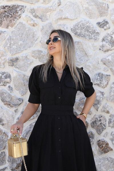 bytugcekaya Siyah Balon Kol Gömlek Elbise