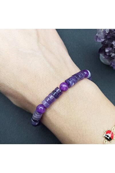 Ezera Γυναικείο βραχιόλι, κρύσταλλα Αμέθυστου και Νεφρίτη, 17-18 εκ.