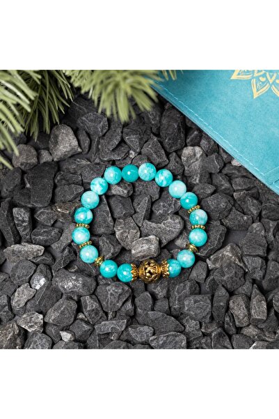 Ezera Indra, χειροποίητο βραχιόλι από κρυστάλλους Αμαζονίτη με χρυσά αξεσουάρ