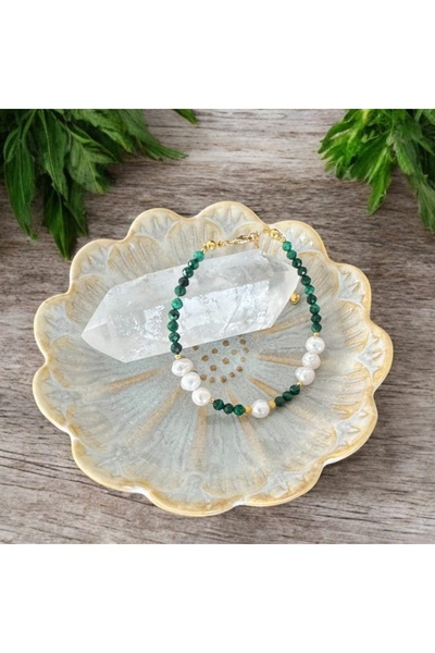 Ezera Βραχιόλι Etienne από καλλιεργημένα μαργαριτάρια και μαλαχίτη