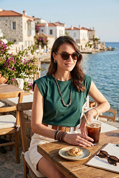 Lela Tricou fără mâneci din bumbac cu decolteu triplu 5864019