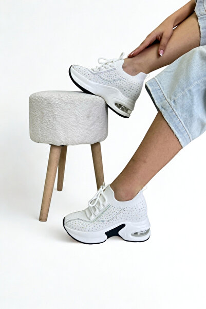 inizio Beyaz Gizli Topuk Triko Kadın Sneaker EW5035