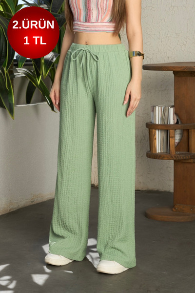 BİKELİFE Γυναικείο παντελόνι με υφή Gofre και ψηλή μέση