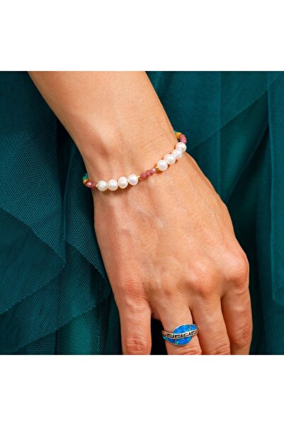 Ezera Βραχιόλι Taya φτιαγμένο από μαργαριτάρια και ροζ τουρμαλίνη, τοπάζι, αμ...