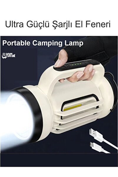 FLYONLOOK Ultra Şarjlı Güçlü El Feneri Hızlı Dolum Ve Kablo Ile Şarj Imkanı P...