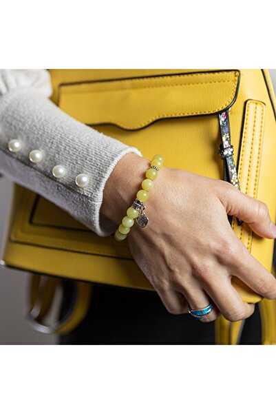 Ezera Χειροποίητο βραχιόλι Karen από κρύσταλλα λεμονιού νεφρίτη με γούρι σε σ...