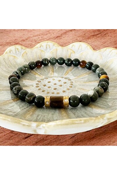 Ezera Ανδρικό βραχιόλι Adri με πράσινο ίασπι και κρύσταλλα ματιού τίγρης με α...