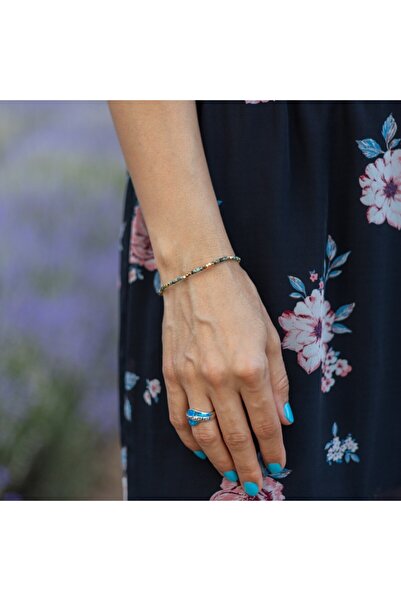 Ezera Λεπτό βραχιόλι Boho από ημιπολύτιμες πέτρες Crisocola επιχρυσωμένο με χ...