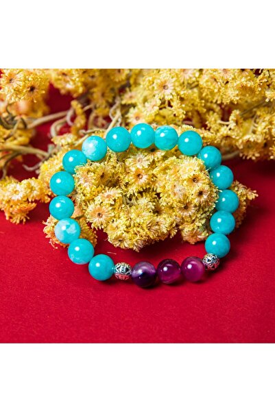 Ezera Βραχιόλι Anaya με ημιπολύτιμες πέτρες Αμαζονίτη και μωβ αχάτη