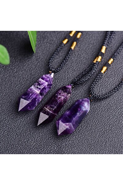 Ezera - Ρυθμιζόμενο κολιέ Mani με διπλή άκρη από αμέθυστο, 4,5 cm