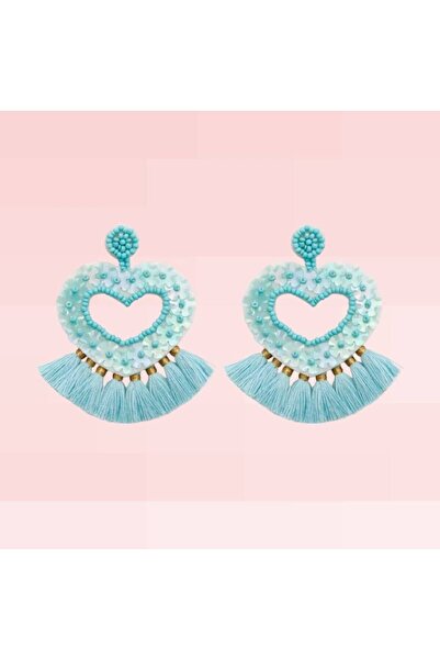 Ezera Σκουλαρίκια Jhumka με χάντρες Miyuki σε σχήμα καρδιάς - Τυρκουάζ