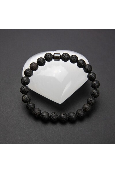 Ezera Βραχιόλι CLEO με πέτρες λάβας 8 χιλιοστών και μαγνητικό αιματίτη