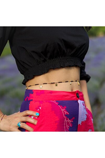 Ezera Πολυχρηστική αλυσίδα μέσης/σώματος από κρύσταλλα μαύρου αχάτη, επιχρυσω...