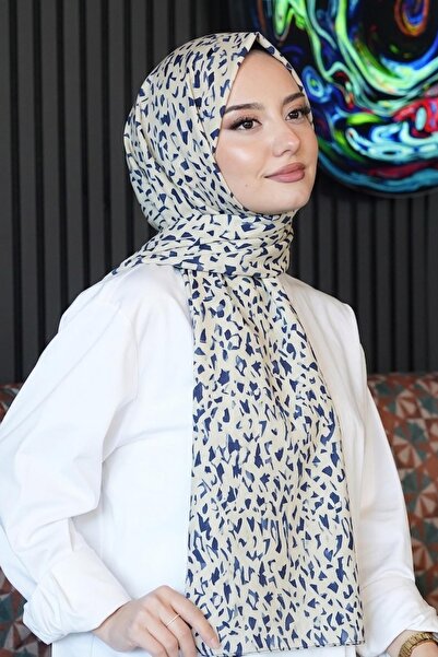 AFVENTE Μωσαϊκό μοτίβο Navy Blue μαλακό βαμβακερό σάλι