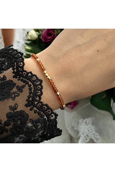 Ezera Κομψό γυναικείο βραχιόλι Farida με πορτοκαλί γρανάτη και επιχρυσωμένο α...