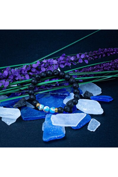 Ezera Βραχιόλι 'AZUR' από πέτρες λάβας (ηφαιστειακής προέλευσης) και σύνθετες...