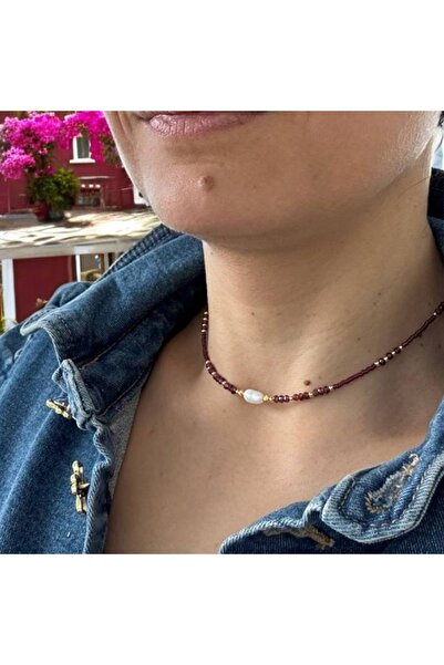 Ezera Τσόκερ Elina χειροποίητο από κόκκινες χάντρες miyuki με γρανάτη και επι...