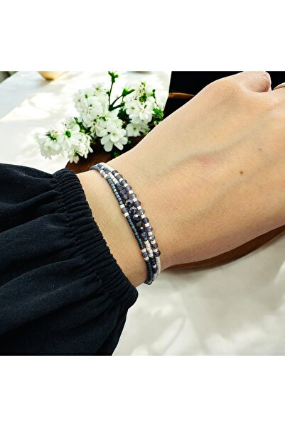 Ezera Χειροποίητο βραχιόλι με 3 στρώσεις Miyuki, ιολίτη και αιματίτη