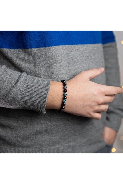 Ezera Ανδρικό βραχιόλι Deven από ημιπολύτιμους λίθους οψιδιανού με μπλε σύνθε...