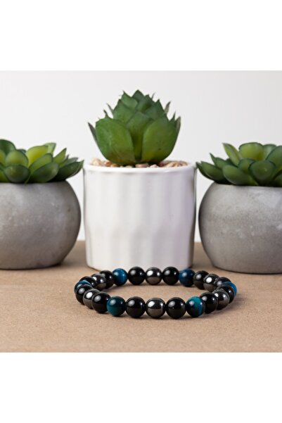 Ezera Ανδρικό βραχιόλι Ohas από Royal Blue Tiger Eye, αιματίτη και κρυστάλλου...