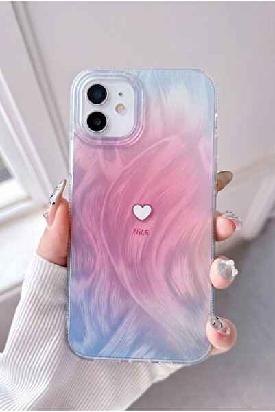 KVK PRİVACY iPhone 11 Uyumlu Pembe Tüylü Dalga Desenli Küçük Kalp Tasarımlı D...