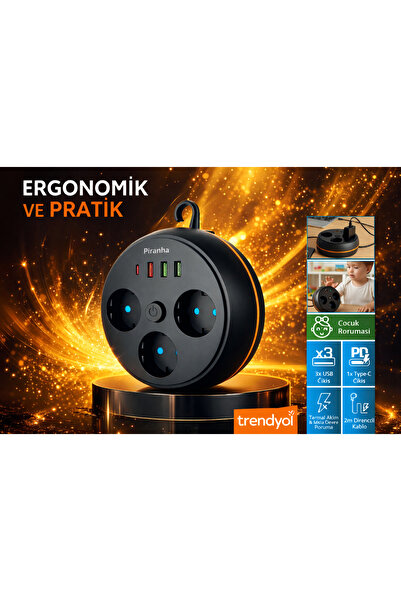 Piranha ⚡ Makaralı Akım Korumalı Uzatma Kablosu
