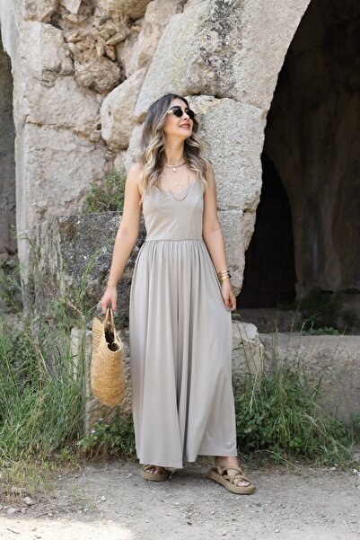 bytugcekaya Olive Rope Strap Single Jersey Jumpsuit